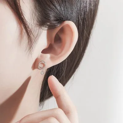 Bông Tai Bạc Nữ đính đá CZ Tròn Cách điệu Harlee LILI 132556 5