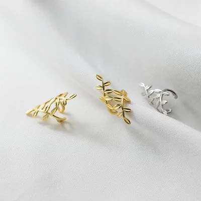 Bông Tai Bạc Nữ Giả Kẹp Vành Tai Cành Và Lá Halo LILI 132051 4