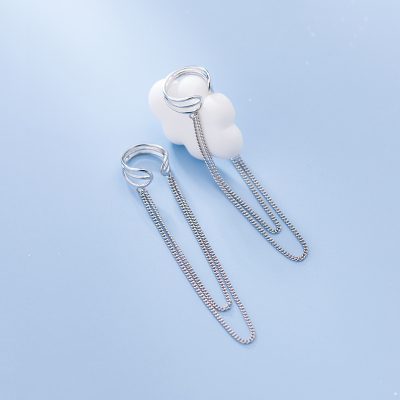 Bông Tai Bạc Nữ Giả Kẹp Vành Tai Chuỗi Dây Dài Dania LILI 132042 5