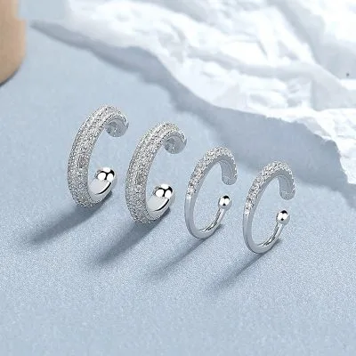 Bông Tai Bạc Nữ Nam đính đá CZ Kẹp Vành Chữ C August LILI 132565 1