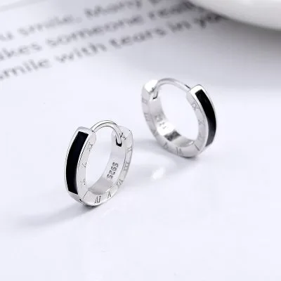 Bông Tai Bạc Nữ Nam Tròn đen Hình Số La Mã Athena LILI 132574 1