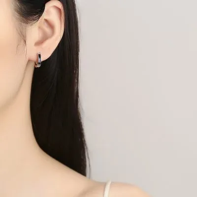 Bông Tai Bạc Nữ Nam Tròn đen Hình Số La Mã Athena LILI 132574 2