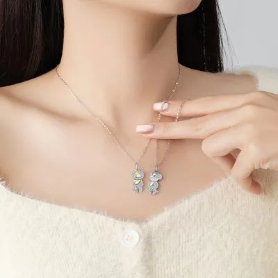 Dây Chuyền Bạc đôi đính đá CZ Cún Phi Hành Gia Aspen LILI 131585 2