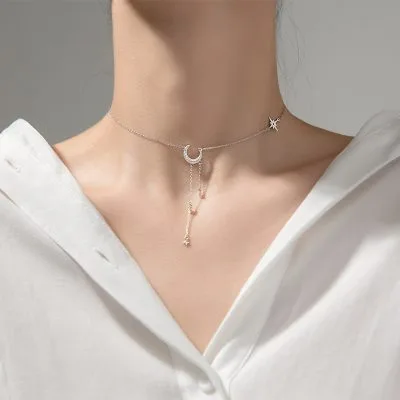 Dây Chuyền Bạc Nữ Choker đính đá CZ Trăng Và Sao Gemma LILI 131172 4