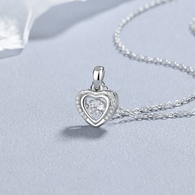 Dây Chuyền Bạc Nữ đính đá CZ đá Nhảy Hình Trái Tim River LILI 131366 4