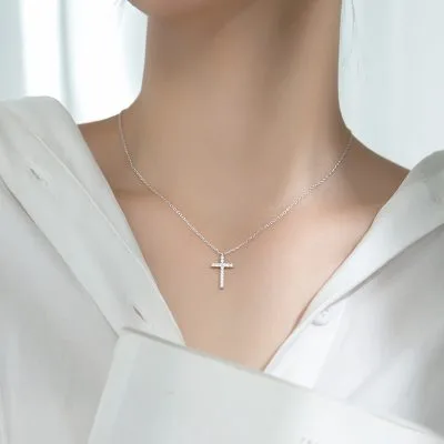 Dây Chuyền Bạc Nữ đính đá CZ Hình Chữ T Thánh Giá Chữ Thập Elsie LILI 131097 3
