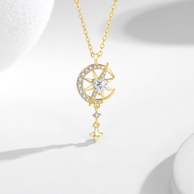 Dây Chuyền Bạc Nữ đính đá CZ Trăng Và Sao Alora LILI 131290 1