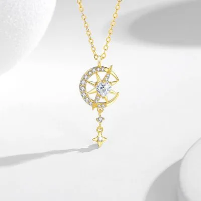 Dây Chuyền Bạc Nữ đính đá CZ Trăng Và Sao Alora LILI 131290 1