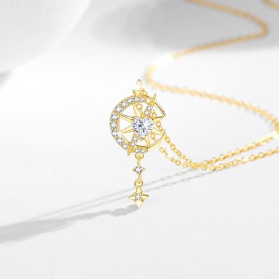 Dây Chuyền Bạc Nữ đính đá CZ Trăng Và Sao Alora LILI 131290 3