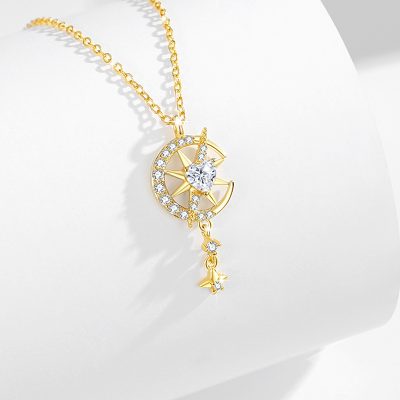 Dây Chuyền Bạc Nữ đính đá CZ Trăng Và Sao Alora LILI 131290 4