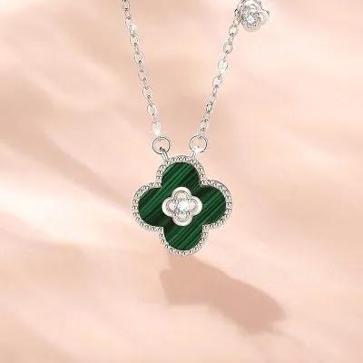 Dây Chuyền Bạc Nữ đính đá Malachite Hình Cỏ 4 Lá Myla LILI 131233 1