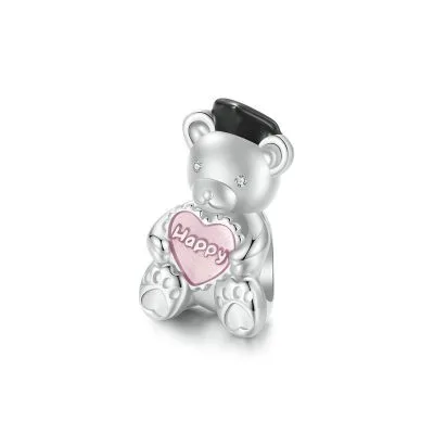 Hạt Charm Bạc Nữ đính đá CZ Gấu Dễ Thương Happy LILI 130727 1