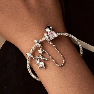 Hạt Charm Bạc Nữ đính đá CZ Gấu Dễ Thương Happy LILI 130727 2