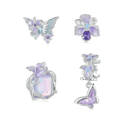 Hạt Charm Bạc Nữ đính đá CZ Hoa Hồ điệp Iris LILI 130805 1