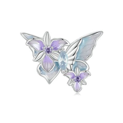 Hạt Charm Bạc Nữ đính đá CZ Hoa Hồ điệp Iris LILI 130805 6