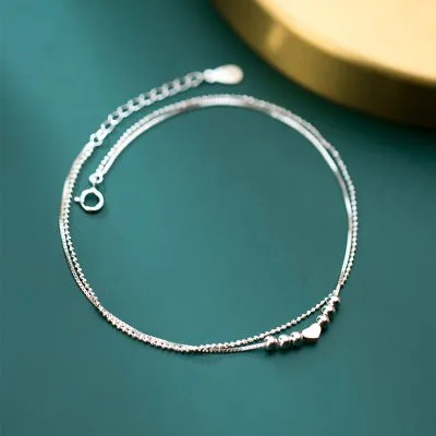 Lắc Chân Bạc Nữ Dạng Chuỗi Mảnh Tròn Trơn Hình Trái Tim Cora LILI 130520 1