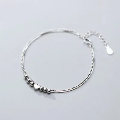 Lắc Chân Bạc Nữ Dạng Chuỗi Mảnh Tròn Trơn Hình Trái Tim Cora LILI 130520 3