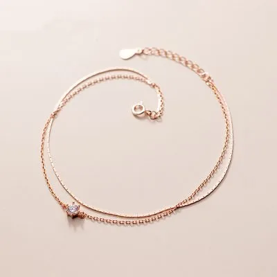 Lắc Chân Bạc Nữ đính đá CZ 2 Tầng Clara LILI 130569 2