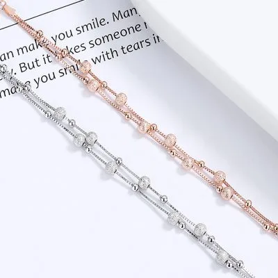 Lắc Tay Bạc Nữ 2 Tầng Hạt Tròn Bi Cát Hailey LILI 130486 1