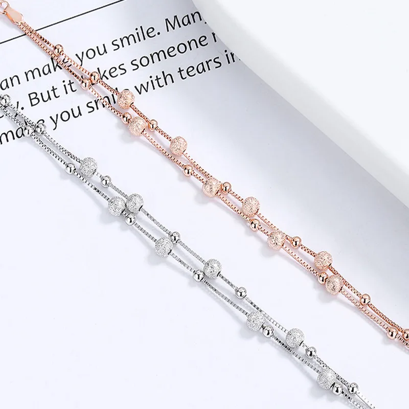 Lắc Tay Bạc Nữ 2 Tầng Hạt Tròn Bi Cát Hailey LILI 130486 1