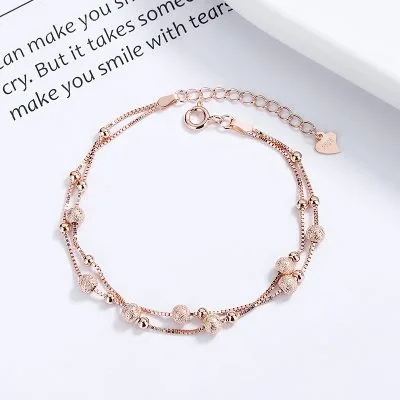 Lắc Tay Bạc Nữ 2 Tầng Hạt Tròn Bi Cát Hailey LILI 130486 2