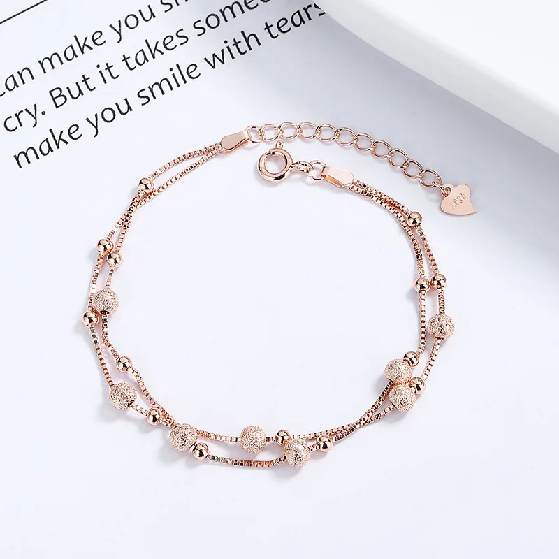 Lắc Tay Bạc Nữ 2 Tầng Hạt Tròn Bi Cát Hailey LILI 130486 2