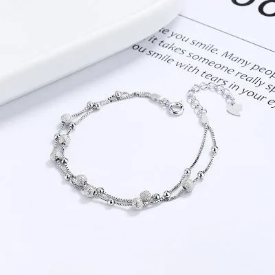 Lắc Tay Bạc Nữ 2 Tầng Hạt Tròn Bi Cát Hailey LILI 130486 3