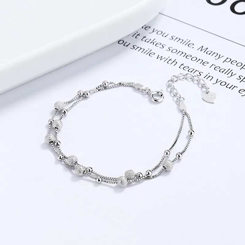 Lắc Tay Bạc Nữ 2 Tầng Hạt Tròn Bi Cát Hailey LILI 130486 3