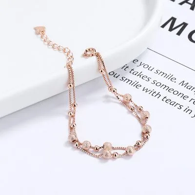 Lắc Tay Bạc Nữ 2 Tầng Hạt Tròn Bi Cát Hailey LILI 130486 4