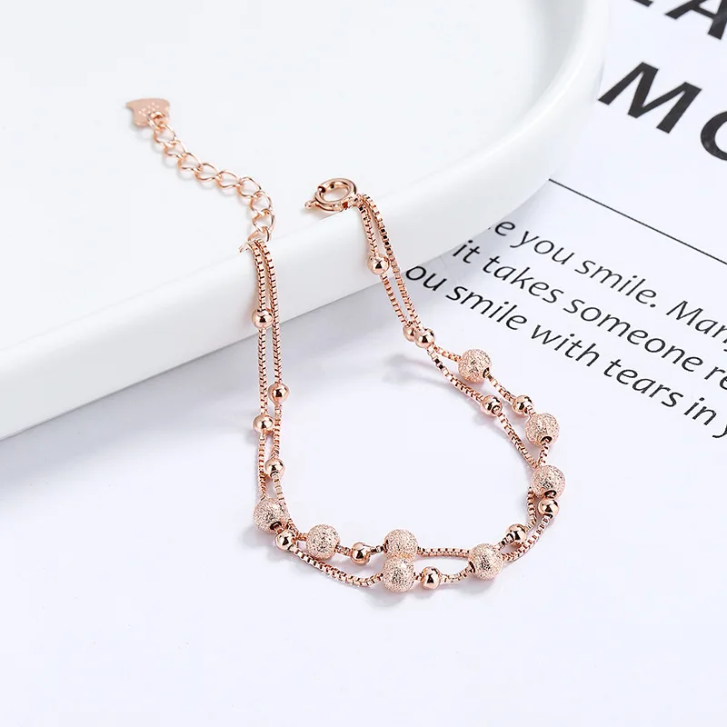 Lắc Tay Bạc Nữ 2 Tầng Hạt Tròn Bi Cát Hailey LILI 130486 4