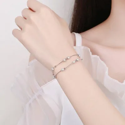 Lắc Tay Bạc Nữ 2 Tầng Hạt Tròn Bi Cát Hailey LILI 130486 6