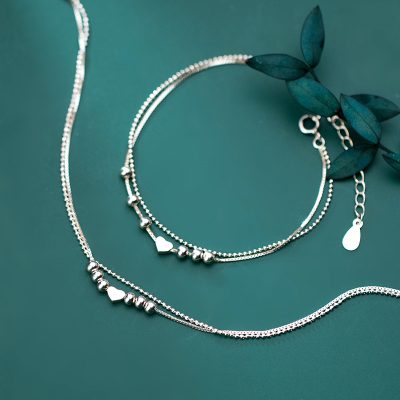 Lắc Tay Bạc Nữ 2 Tầng Mảnh Nhỏ Hình Trái Tim Madeline LILI 130530 4