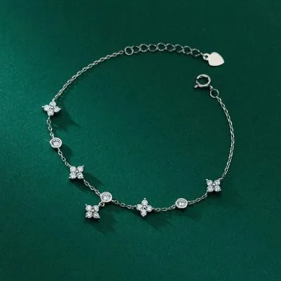 Lắc Tay Bạc Nữ Dây Rút đính đá CZ Cỏ 4 Lá Natalie LILI 130236 2