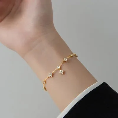 Lắc Tay Bạc Nữ Dây Rút đính đá CZ Cỏ 4 Lá Natalie LILI 130236 3