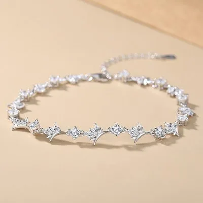 Lắc Tay Bạc Nữ đính đá CZ Hình Cánh Hoa Anna LILI 130366 1