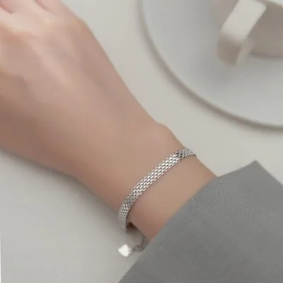 Lắc Tay Bạc Nữ Trơn Chuỗi Dẹt Gabriella LILI 130479 1