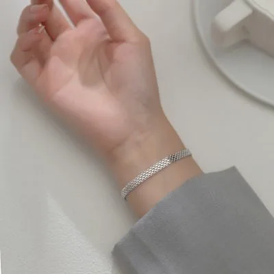 Lắc Tay Bạc Nữ Trơn Chuỗi Dẹt Gabriella LILI 130479 4