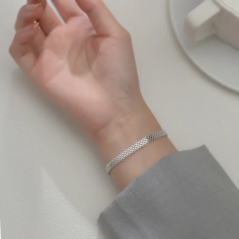 Lắc Tay Bạc Nữ Trơn Chuỗi Dẹt Gabriella LILI 130479 4
