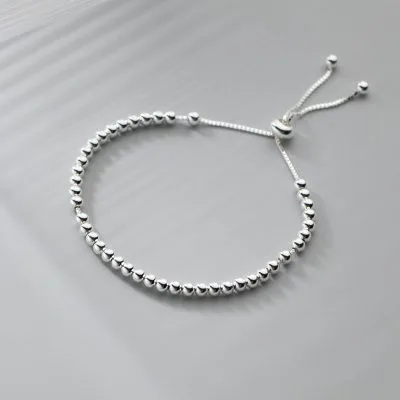 Lắc Tay Bạc Nữ Trơn Dây Rút Chuỗi Hạt Tròn Maria LILI 130433 1