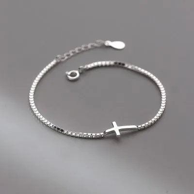 Lắc Tay Bạc Nữ Trơn Hình Chữ Thập Chữ T Thánh Giá Caroline LILI 130442 1