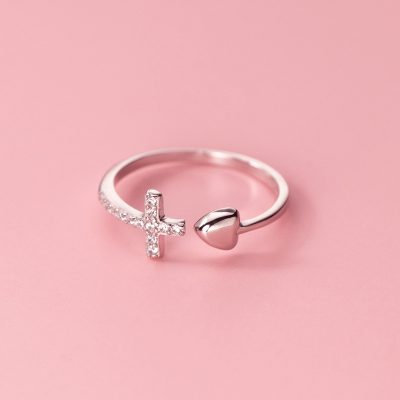 Nhẫn Bạc Nữ đính đá CZ Hình Chữ T Thánh Giá Chữ Thập Peyton LILI 130888