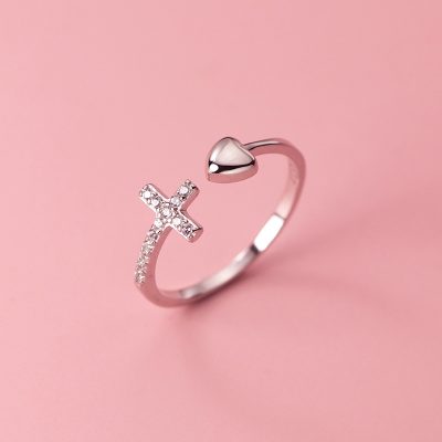 Nhẫn Bạc Nữ đính đá CZ Hình Chữ T Thánh Giá Chữ Thập Peyton LILI 130888 1