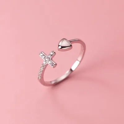Nhẫn Bạc Nữ đính đá CZ Hình Chữ T Thánh Giá Chữ Thập Peyton LILI 130888 1