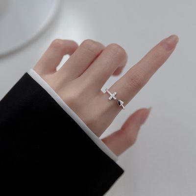 Nhẫn Bạc Nữ đính đá CZ Hình Chữ T Thánh Giá Chữ Thập Peyton LILI 130888 3