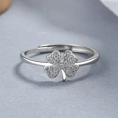 Nhẫn Bạc Nữ đính đá CZ Hình Cỏ 4 Lá Alina LILI 130953 4