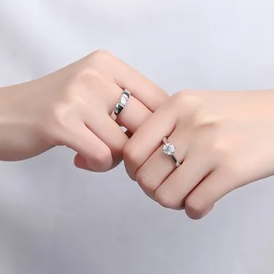 Nhẫn đôi Bạc Cặp đôi Tình Yêu đính đá CZ Anastasia LILI 131090 2