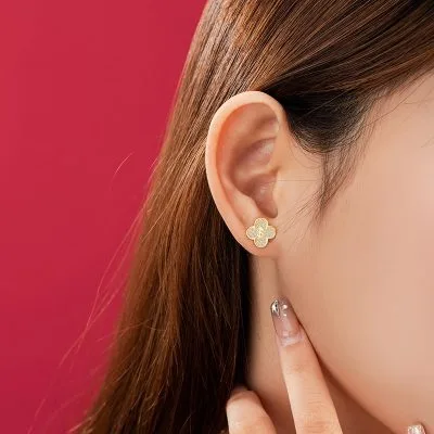 Bông Tai Bạc Nữ đính đá CZ Cỏ 4 Lá Sawyer LILI 160233 2