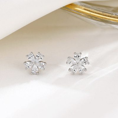 Bông Tai Bạc Nữ đính đá CZ Hình Bông Hoa 5 Cánh Jane LILI 160242 1