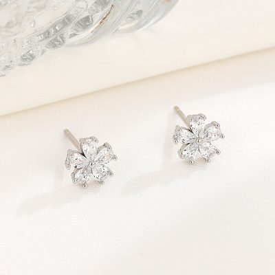 Bông Tai Bạc Nữ đính đá CZ Hình Bông Hoa 5 Cánh Jane LILI 160242 5