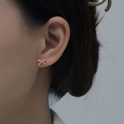 Bông Tai Bạc Nữ đính đá CZ Hình Chiếc Nơ Marley LILI 160295 2